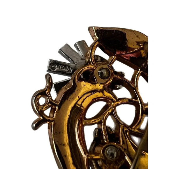 TRIFARI Signed CROWN Gold/Silver tone Clear Rhinestones Pin Brooch - Picture 4 of 4